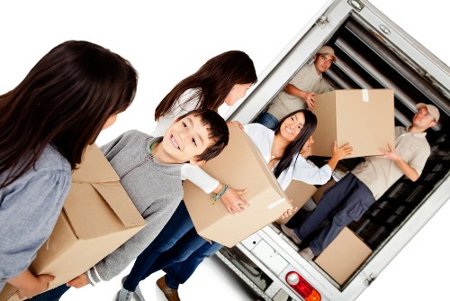 Van and moving boxes during a Ruislip home move