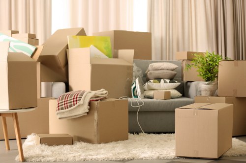Packed boxes and home contents prepared for transport